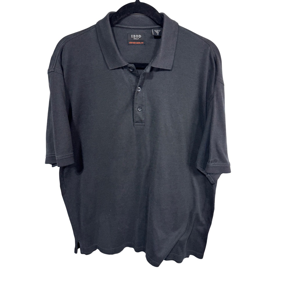 IZOD Mens Medium Black Polo Shirt Cotton Cool-FX Short Sleeve Golf Summer Active